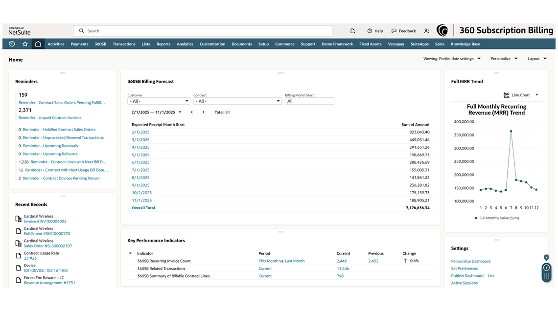 360 Billing dashboard